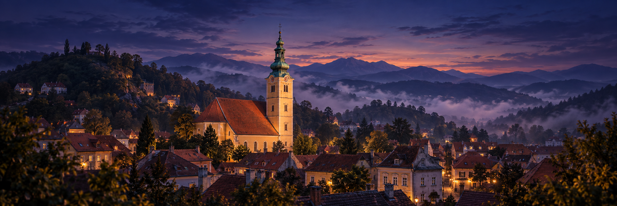 Panoramski prikaz Samobora i crkve svete Anastazije